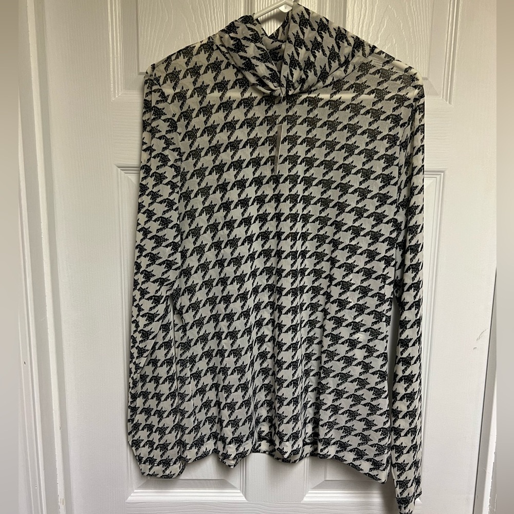 "WHITE HOUSE BLACK MARKET " WOMEN'S COWL NECK MESH LONG SLEEVE- GRAY